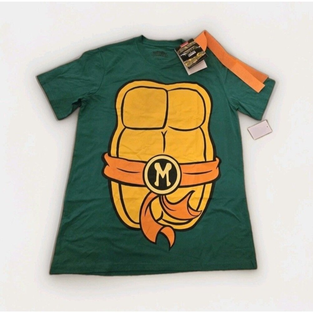 TMNT Michelangelo T-Shirt & Mask Combo Large L Halloween Costume NWT Turtle